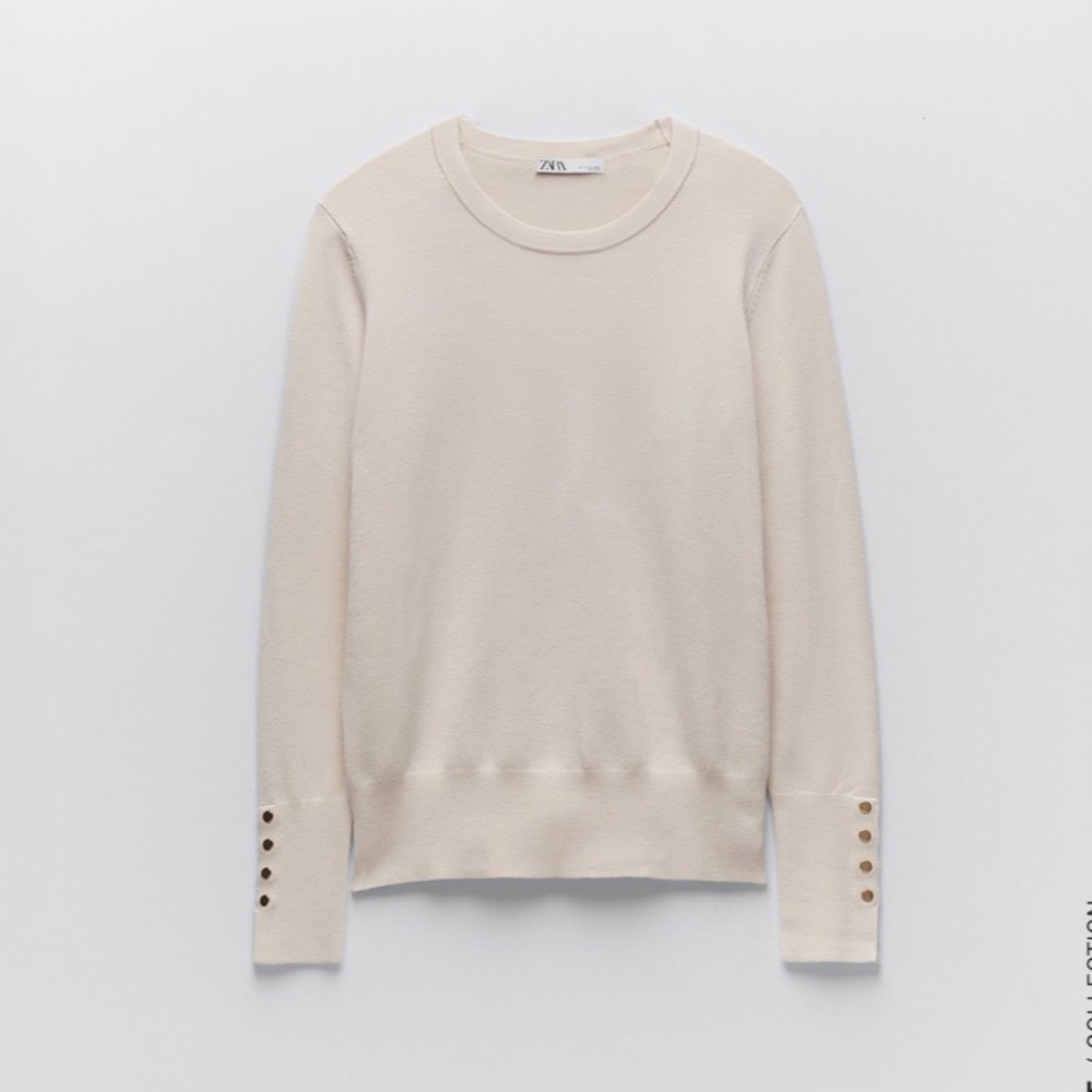 Zara Basic Knit Sweater in Cream - Small